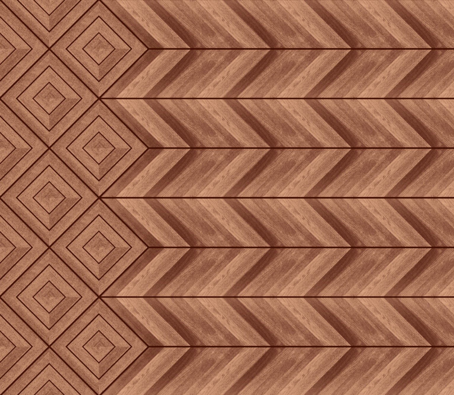 Wooden panel with a geometric pattern of diamonds and chevrons.